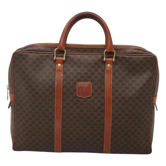 CELINE Macadam Canvas Hand Bag PVC Leather Brown Gold - Picture 2 of 15